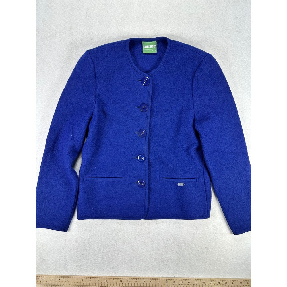Geiger Austria Royal Blue Boiled Wool Jacket Cardigan Tyrolean Size 36 US 6